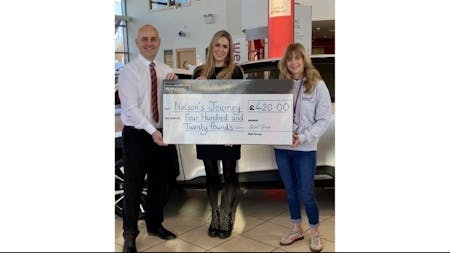 SLM Toyota in East Anglia proudly present cheque to Nelson’s Journey following period of fundraising
