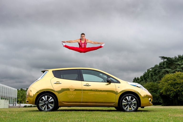 Nissan Athlete Ambassadors Presented With Gold Wrapped LEAFs